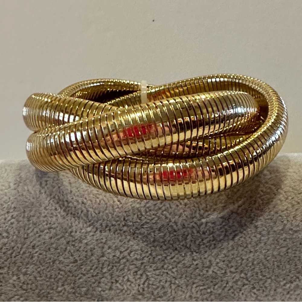 NWT Thalia Sodi Bracelet- wide gold tone triple strand twisted,  stretch